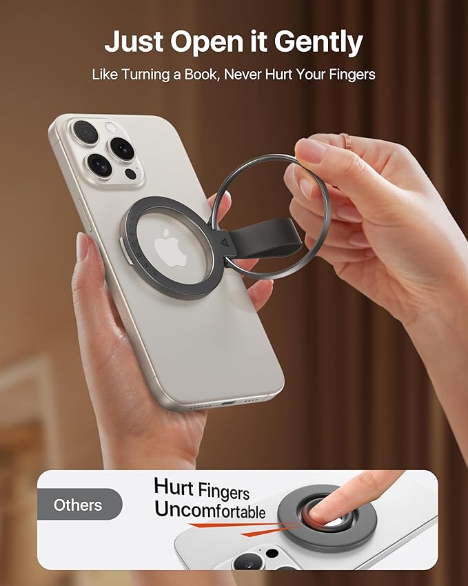 andobil [2025 Unrivaled Stability] Magnetic Phone Grip Holder for MagSafe Ring Stand Holder Kickstand Compatible with MagSafe Accessories for iPhone 16 Pro Max Plus iPhone15/14/13/12&Android,SpaceGrey