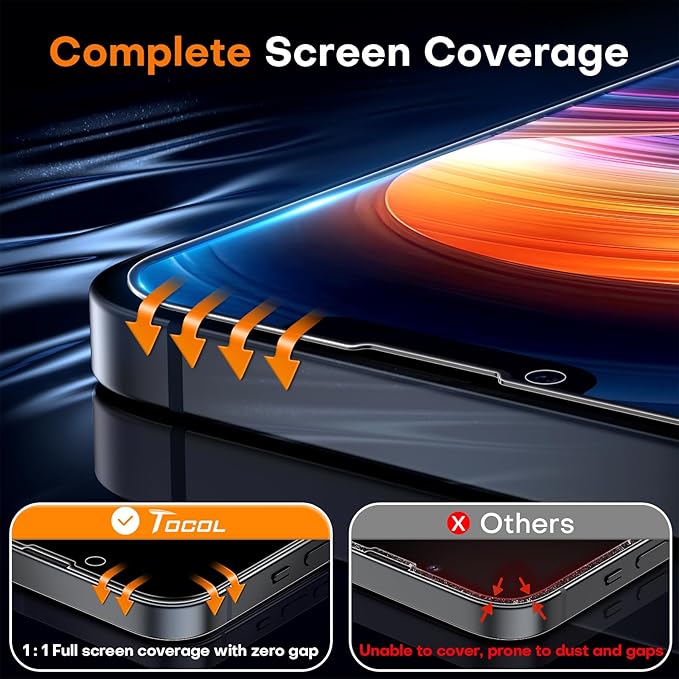 TOCOL for iPhone 16e Privacy Screen Protector/iPhone 13 Privacy Screen Protector True 25°Anti Spy 9H+ Hardness Tempered Glass for iPhone 13 Full Coverage Screen Protector Easy Installation 2 Pack