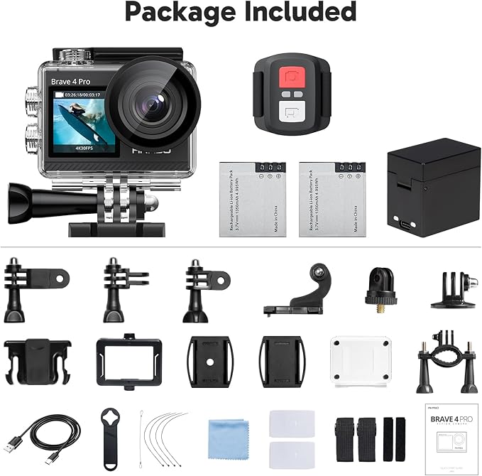 AKASO Brave 4 Pro 4K30FPS Action Camera - 131ft Underwater Camcorder Waterproof Camera with Touch Screen Advanced EIS Remote Control 5X Zoom Underwater Camera Support External Mic