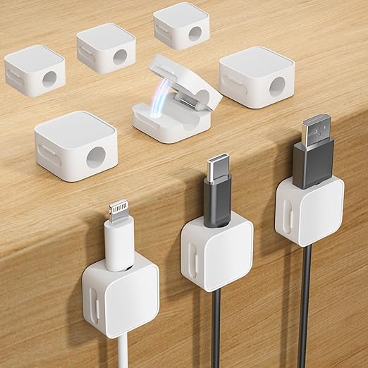 9 White Magnetic Cable Clips,Under Desk Cable Management,Cord Holder for Nightstand Home Office Car Phone Wall,2025 Adhesive Cord Organizer[0.45" in Ht Save Space/Versatile for Wire Up to 0.27" OD]