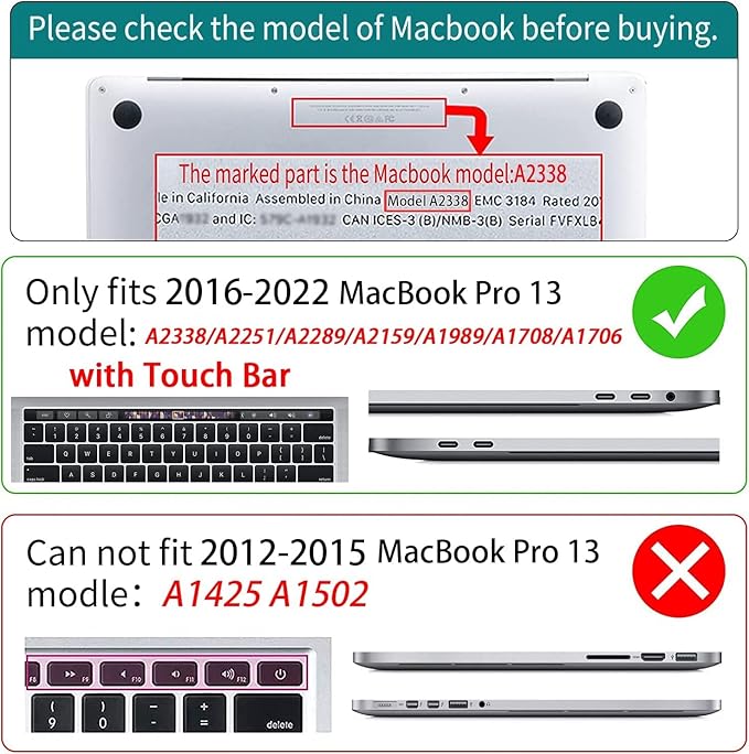 Teryeefi for M1 M2 MacBook Pro 13 inch Case 2022 2020-2016 Release, Plastic - Image 2