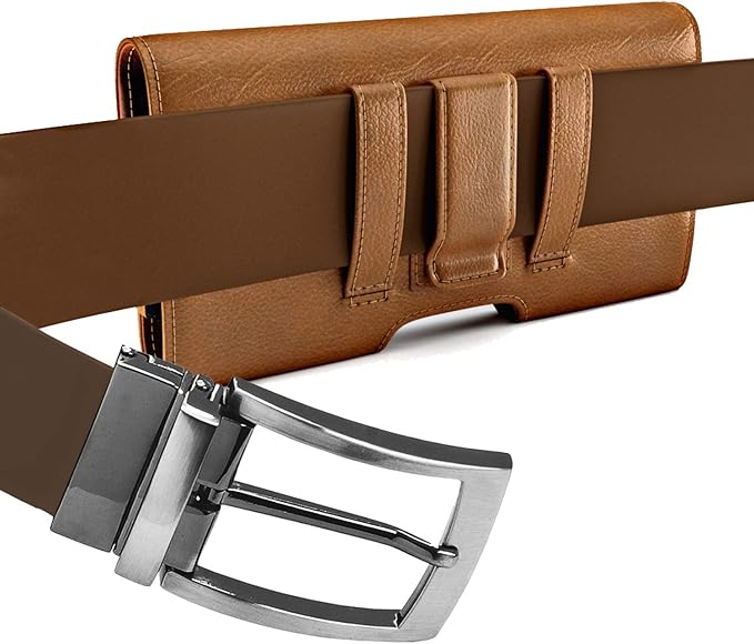 PiTau Holster for Samsung Galaxy Ultra S25 S24 S23 S22 S21 S20 A73 A54 A53, Phone Belt Clip Holder Case for Google Pixel Pro XL 9 8 7 6 4 3, Men's Big Cellphone ID Card Carrying Pouch, Brown X-Large