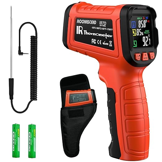 Infrared Temperature Gun -58°F to 1796°F, Dual-Mode Thermometer Gun with K-Type Thermocouple(-58°F to 572°F), Laser Temp Guns for Reptiles, Cooking, Griddle, Oven, 16:1 Home Handheld Thermometer