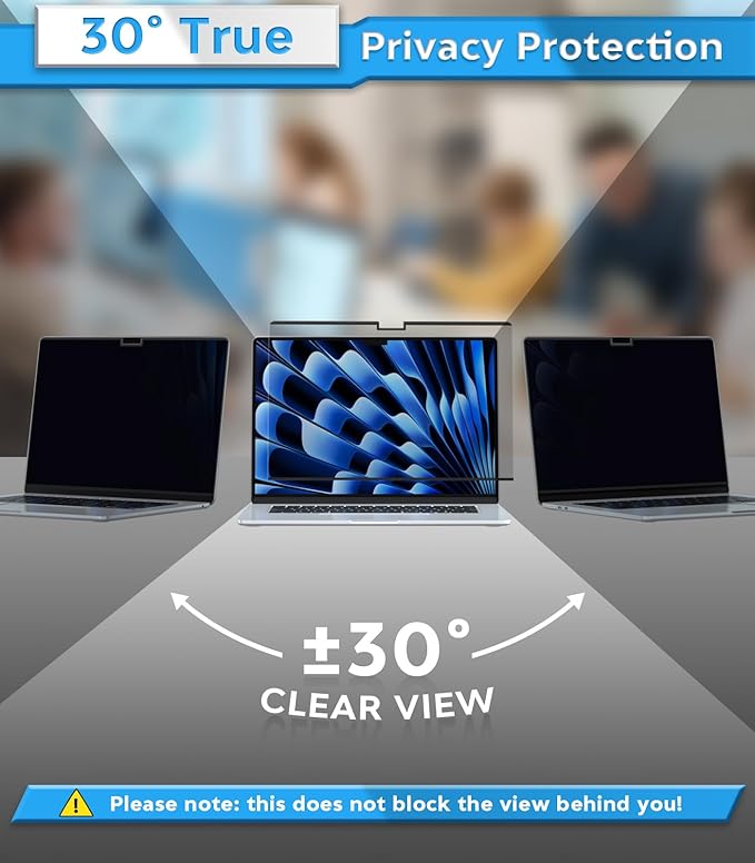 PYS Magnetic Privacy Screen for MacBook Air 15.3 Inch (2025/2024/2023, M4, M3, M2 Chip) - Removable Anti-Glare Protector with Camera Cover Slide, Anti-Blue Light Filter for Mac Air 15.3" Laptop