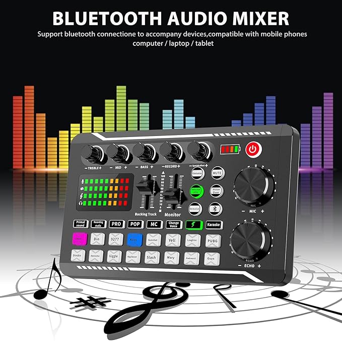 Professional Audio Mixer, SINWE Live Sound Card and Audio Interface with DJ Mixer Effects and Voice Changer,Podcast Production Studio Equipment, Prefect for Streaming/Podcasting/Gaming