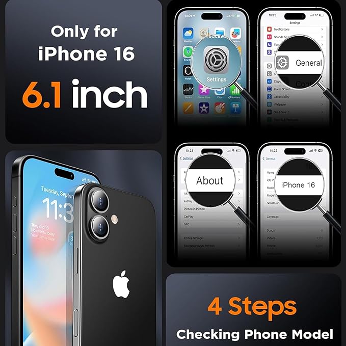 Battery Case for iPhone 16, Upgraded 10000mAh Ultra-Slim Rechargeable Portable Extended Battery Pack Support Qi Wireless Charging Case Compatible with iPhone 16 (6.1 inch) Charger Case Cover(Black)