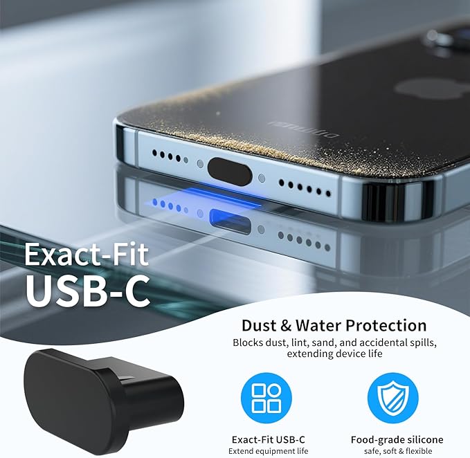 USB C Dust Plug,Silicone Anti Dust Port Cover Type C Charging Port Protectors Plug, Includes Phone Dustproof Net Stickers,for iPhone 16 15 Pro Max/Plus, Samsung Galaxy, All USB-C Devices