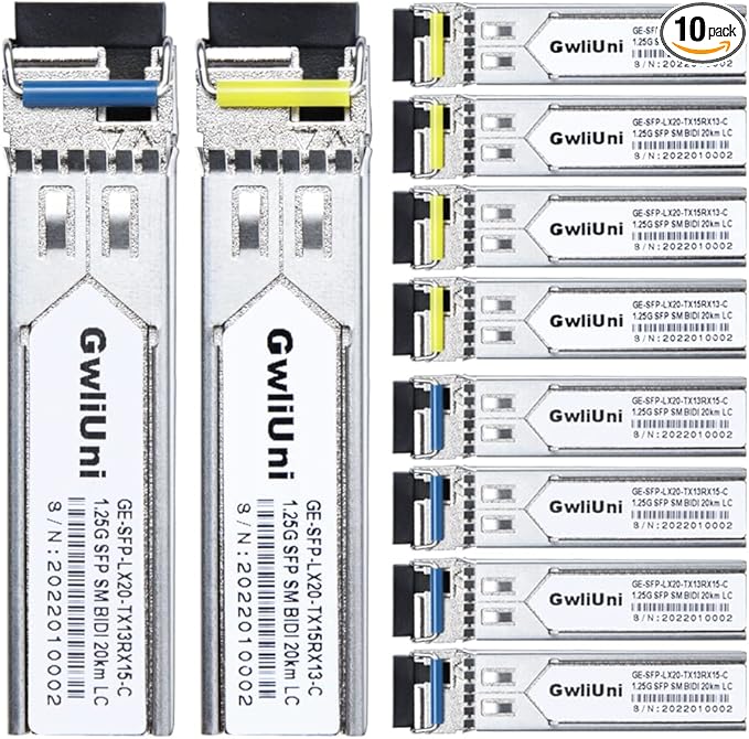 5 Pairs 1.25G BIDI SFP Single Mode Fiber Module Network Transceiver, LX SM 1310nm 1550nm 20km, Simplex LC Interface for Switch, Router, Firewall, Network Card, Media Converter etc