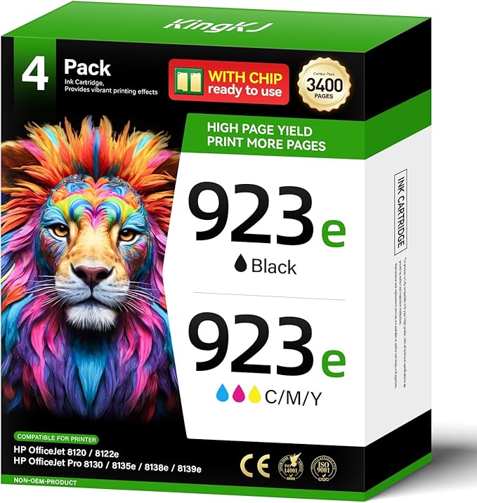 923 923e with chip Ink Cartridges 4-Pack High Yield Replacement for HP 923 923e 923XL Ink Compatible for HP OfficeJet Pro 8135e 8138e 8139e 8122e 8120 8123 8130 8133 Printers Black Cyan Magenta Yellow