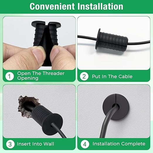 6pc Starlink Cable Grommet 3/4" Silicone Anti-Slip Wall Hole Pass Through Split Cable Bushings for TV Wire Ethernet Cord, Starlink Cable Routing Kit Accessories,38mm/1.5"Ht, Black