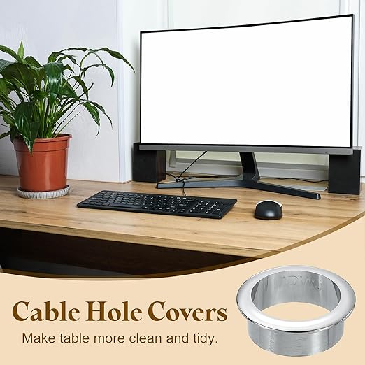 uxcell Desk Grommet, 1-9/16" (40mm) Zinc Alloy Cable Hole Cover Wire Cord Organizer with Marked Cable Ties for Home Office Desktop Wire, Silver Tone