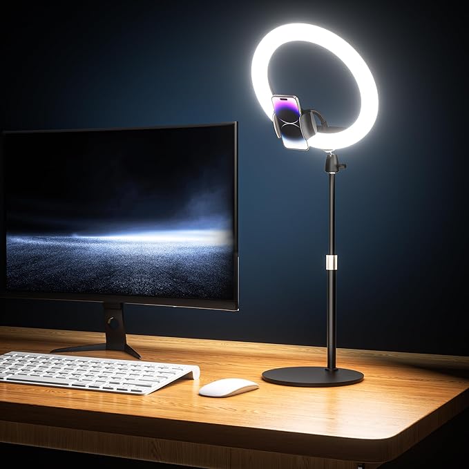 UBeesize 12" Desk Ring Light with Stand & Phone Holder - Adjustable Studio Light for Photography，Zoom Meetings, YouTube, TikTok, Live Streaming