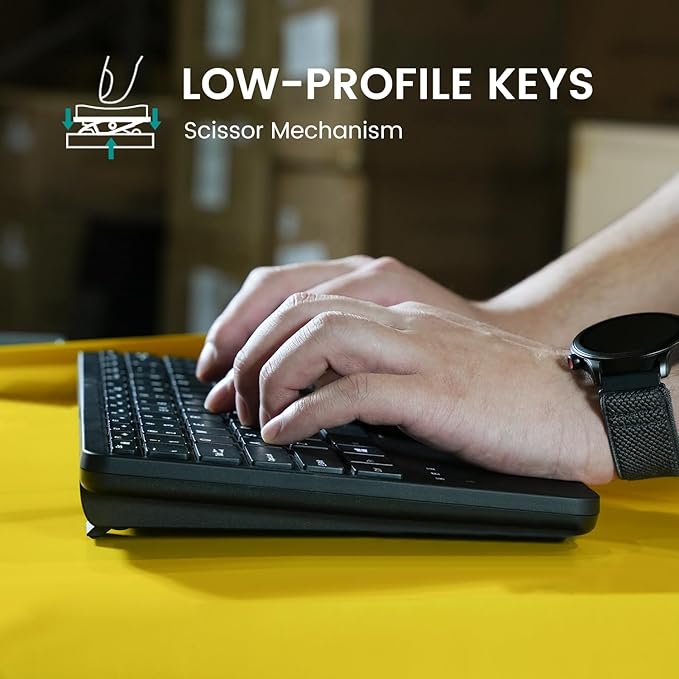 Perixx PERIBOARD-725 Wireless Keyboard with Touchpad - Multi-Device Connection with 2.4G and Bluetooth - Silent Scissor Keys - 11.18x7.17x1.1 Inches Dimension - US English