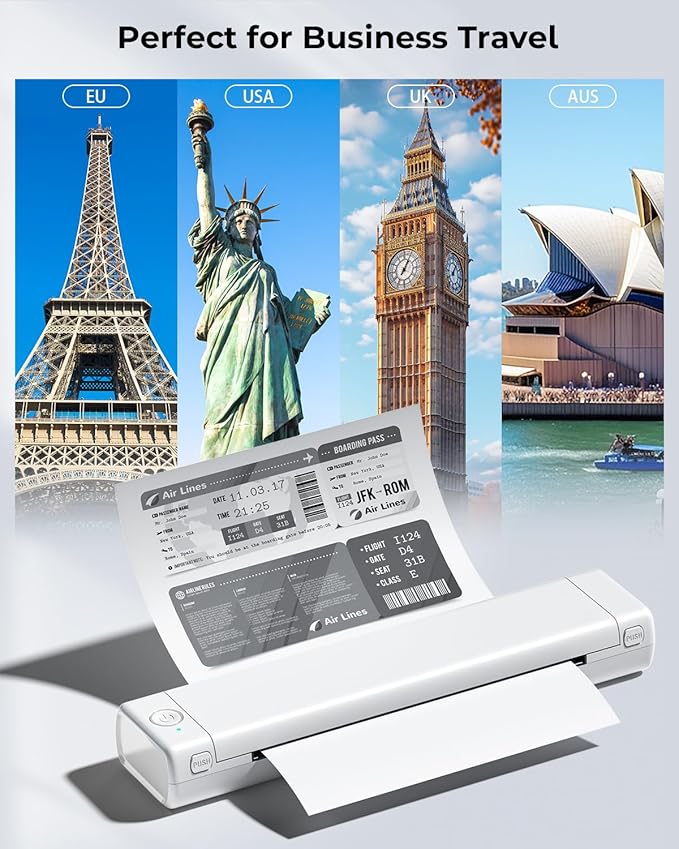 Phomemo M08F Portable Printers Wireless for Travel, Thermal Printer Support 8.5" X 11" US Letter Thermal Paper, Bluetooth Inkless Printer Compatible with iOS, Android, Laptop for Travel, Office, Home