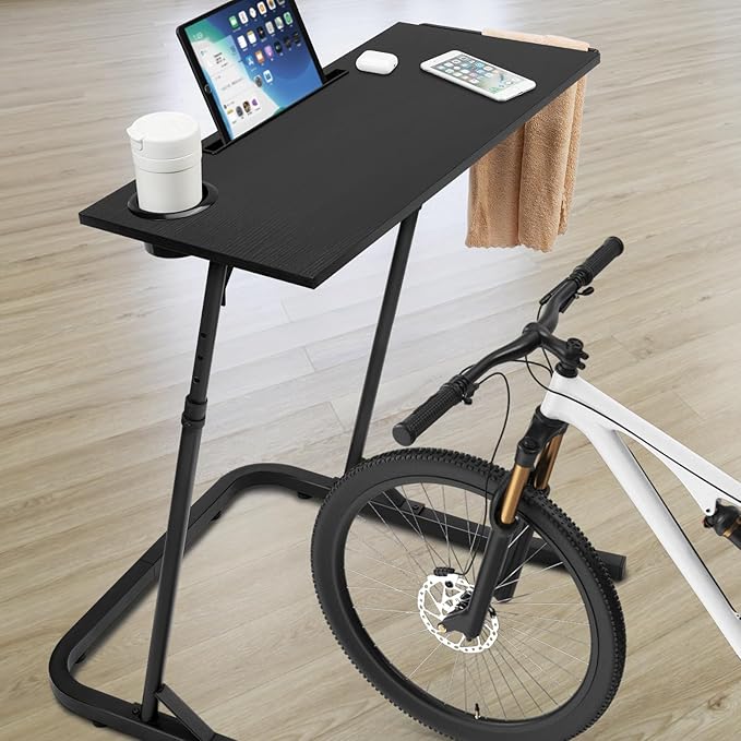 Ikkle Adjustable Bike Trainer Desk, Workstation Standing Desk for Treadmill Cycling, Cycle Trainer Stand Table for Indoor Workstation (Black)