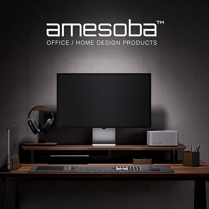 Walnut Dual‑Tier Monitor Stand for Modern Desk Setup – Minimalist Wooden Riser Shelf for Dual Monitors, Laptops, Home Office Aesthetic (Dark Walnut, Large)