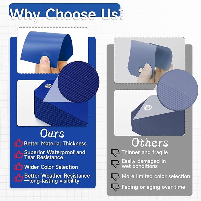 100 Pieces Plastic Shipping Tags with Wires Blank Labeling Tags Waterproof Hang Tags with Reinforcement Hole Durable Wire Tags Labels Stacking Tags for Equipment Parts (Dark Blue, 6 1/4" x 3 1/8")