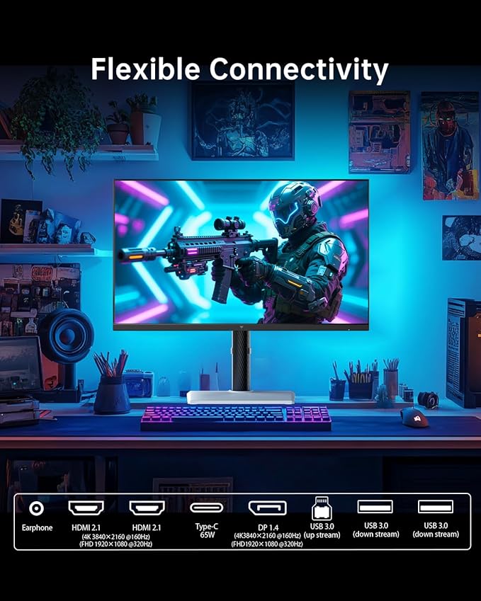 KTC 27 Inch Dual Mode Mini LED Monitor - 4K UHD at 160Hz & 1080P FHD 320Hz Gaming Monitor, 65W Type-C Port, HDR1400 Fast IPS Panel, Adaptive-Sync, HDMI 2.1 & DP 1.4, Height Adjustment, VESA Wall Mount