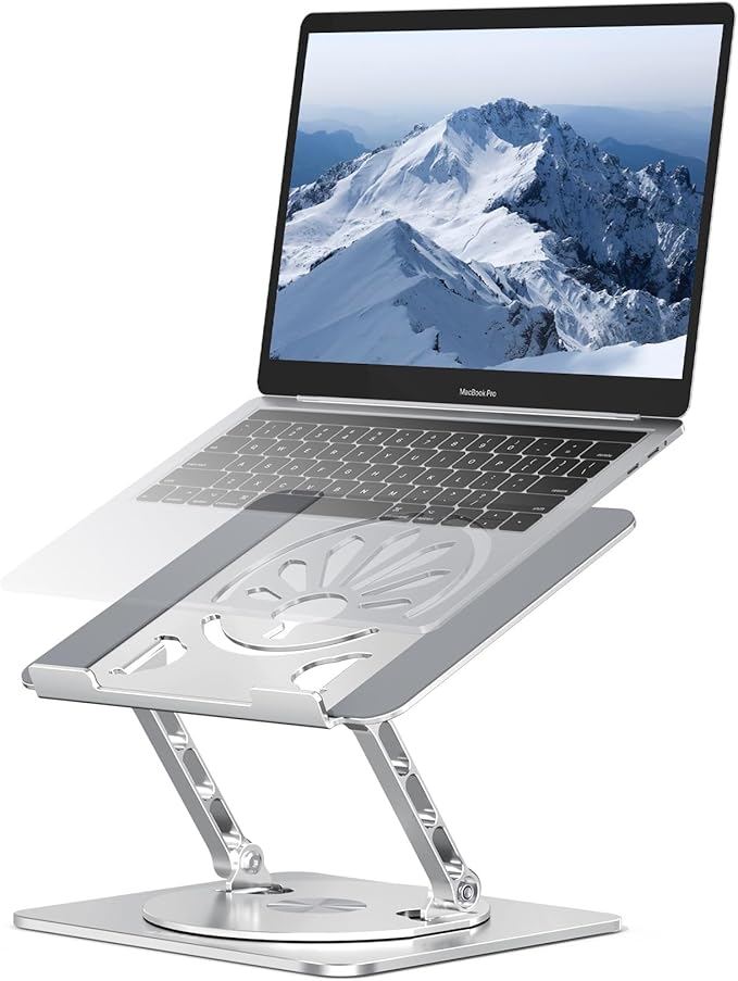 Adjustable Laptop Stand for Desk-360° Rotating Foldable Laptop Holder Ergonomic Laptop Riser for MacBook Pro/Air Dell HP Lenovo Notebook up to 16",Silver