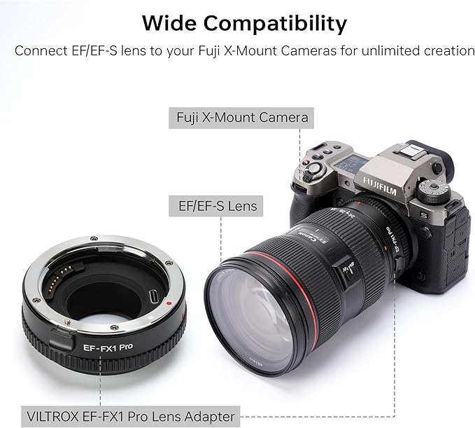 VILTROX EF-FX1 PRO Auto Focus Lens Mount Adapter Converter with Aperture Control Compatible with Canon EF/EF-S Lens to Fuji X-Mount Mirrorless Camera X-H1 X-PRO2 X-T2 X-T3 X-T1 X-T20 X-T10 X-E2 X-E1