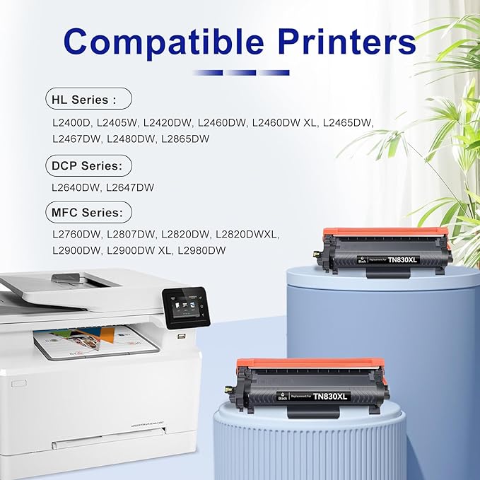 TN830XL TN830 Toner Cartridge Printer Compatible Replacement for Brother TN830XL TN-830 TN830 Black for HL-L2460DW DCP-L2640DW HL-L2405W L2400D L2480DW MFC-L2820DW MFC-L2820DWXL TN830/TN830XL Toner,2P