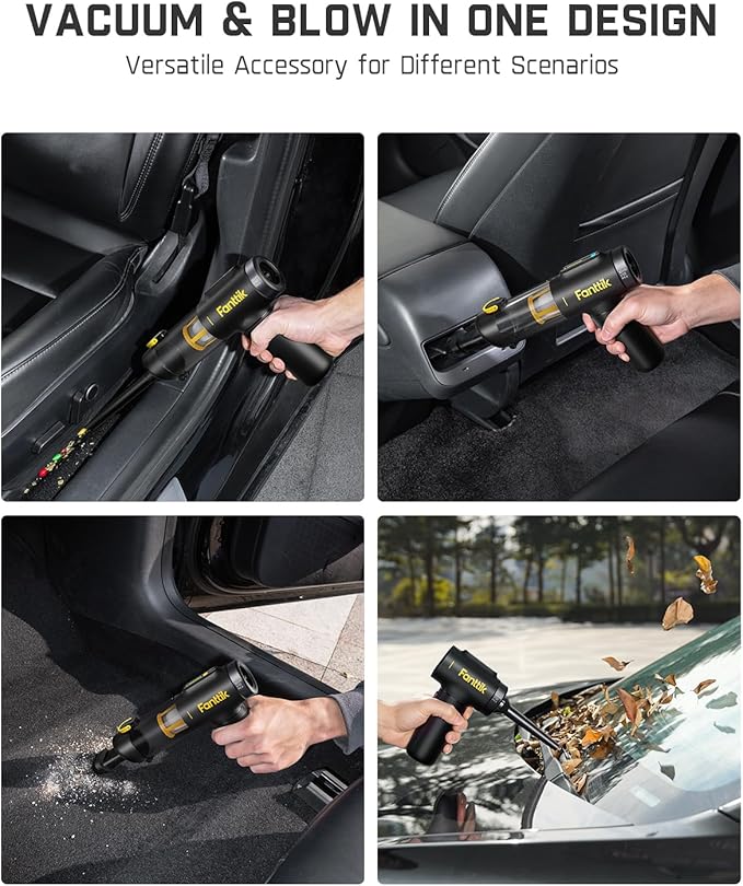 Fanttik Slim V10 Mix Cordless Car Vacuum, 4 in 1 Handheld Air Duster, Color Smart LED Display, 16kPa Suction Power, Cordless Portable Mini Keyboard Vacuum for Car, Office Desk