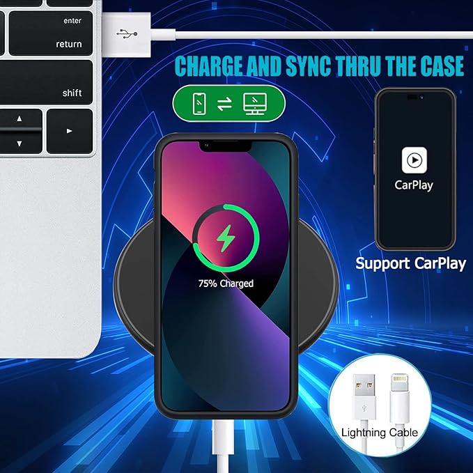 Battery Case for iPhone 12 Pro/ 12 , Upgraded 10000mAh Rechargeable Portable Extended Battery Pack Supported Qi Wireless Charging Case Compatible with iPhone 12 Pro/12 (6.1 inch) Charger Case (Black)