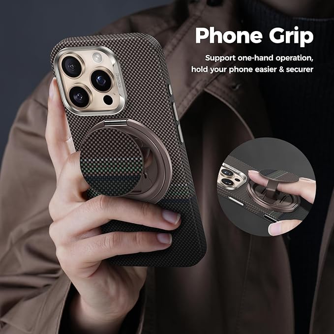BENKS ArmorPop Magnetic Phone Grip & Stand for MagSafe, 360° Rotation Adjustable Phone Ring Holder for iPhone 17/16/15/14/13/12 Series, Durable Kevlar Design