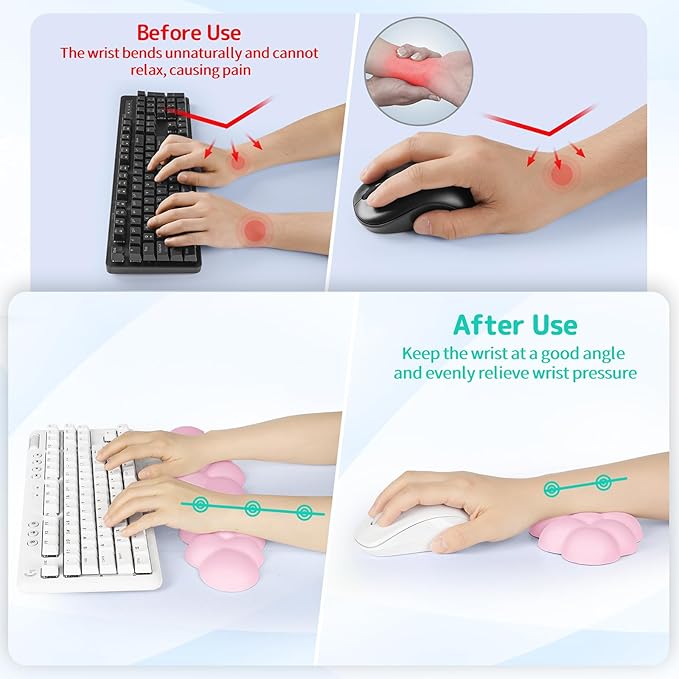 Cloud Wrist Rest Keyboard, Cloud Keyboard Wrist Pad Set with PU Leather Memory Foam, Cute Arm Rest for Palm Support, PC/Gaming Desk Accessories/Office Setup/Computer Hand Cushion - Pink
