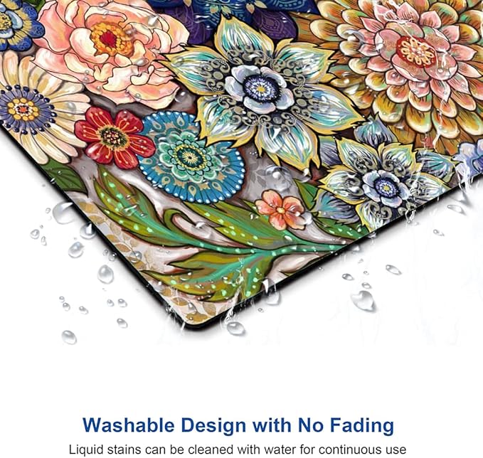 Mouse Pad, Abstract Floral Mouse Pad, Premium-Textured Computer Mouse Mat Square Waterproof Non-Slip Rubber Base Mousepad, Boho Flowers