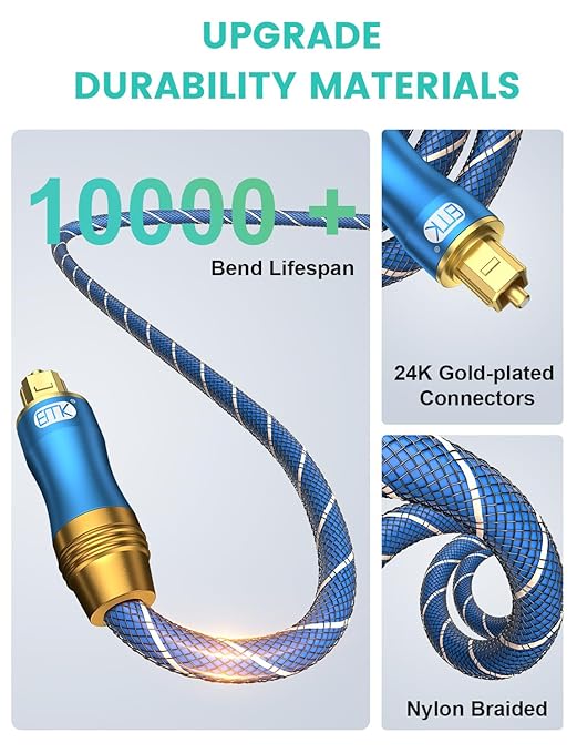 EMK Digital Optical Audio Cable Fiber Optical Toslink Cable SPDIF Audio Cable Male to Male Cord for Home Theater, Sound Bar, TV, PS4, Xbox, PlayStation & More (49Feet/15M)