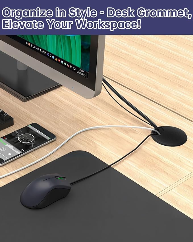 Desk Grommet & Cable Grommet 2 Inch (10 Pack) - Black Desk Hole Cover with Hole Saw - Cable Management Kit for Office, TV Stand, Workstation - Hide Wires Behind Wall, Cable Pass Through (50mm)