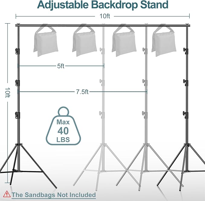 FUDESY Photo Video Studio 10 x 10Ft Heavy Duty Adjustable Backdrop Stand,Background Support System for Photography with Carry Bag, 6 Pcs Clip Clamps