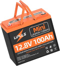 12V100Ah Mini LiFePO4 Lithium Battery, 100Ah Lithium Deep Cycle Battery, Max.1280Wh, 100A BMS, 15000 Cycles, Perfect for Trolling Motor, RV, Camping, Solar Panel