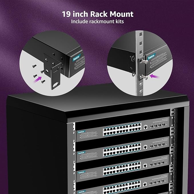 YuanLey 28 Port Gigabit Managed PoE Switch with 24 10/100/1000Mbps PoE+ Ports, 4X 10Gbps SFP+, L3 Smart Managment Ethernet Switch, VLAN, QoS, ACL, SSL, Fanless, Rackmount Network Switch