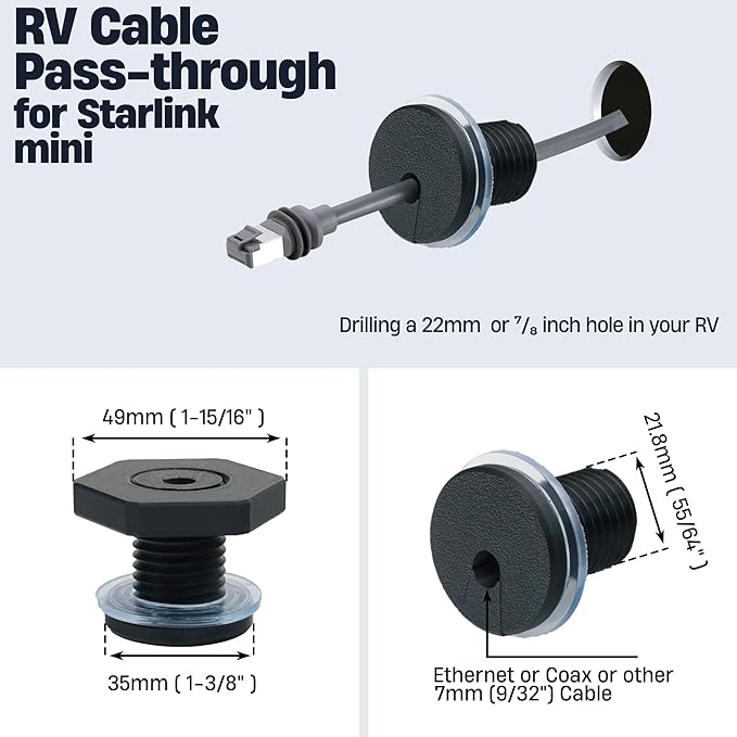 2Pcs RV Cable Passthrough for Starlink mini, RV Cable Grommet Compatible with Starlink, Ethernet, Coax, Water-Resistant and Anti-Drop RV Cable Routing(Black)