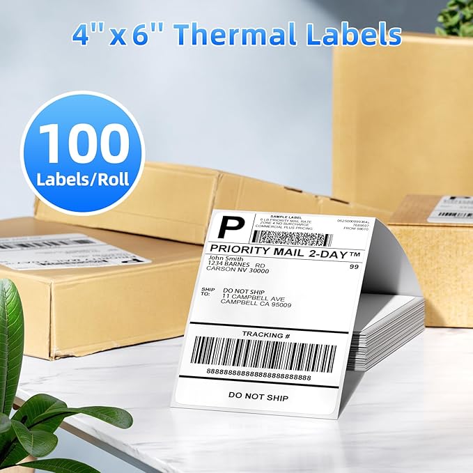 4x6 Thermal Labels, Pack of 100 4x6 Fold Thermal Labels - Compatible with JADENS, ASprink, Phomemo, Rollo, Zebra, Omezizy and Other Thermal Printers