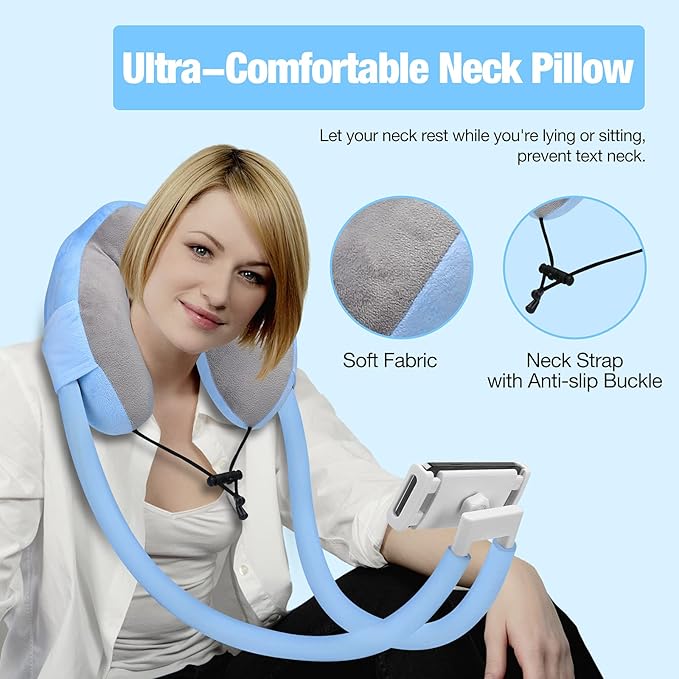 Moko Neck Phone Holder, Lazy Gooseneck Phone Pillow Holder Bracket,360°Rotation Universal Mobile Phone Tablet Stand for 4"-11" Devices, fits iPhone 12/12 Pro Max, Galaxy S21,iPad Air/Pro 11, Blue