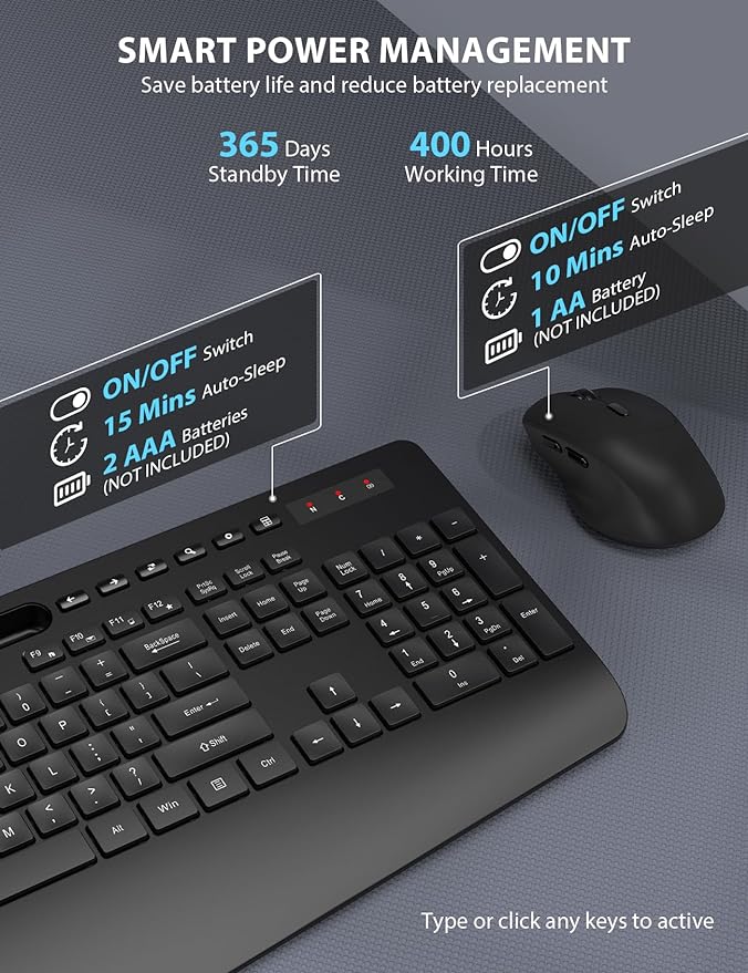 Wireless Keyboard and Mouse Combo - Full-Sized Ergonomic Keyboard with Wrist Rest, Phone Holder, Sleep Mode, Silent 2.4GHz Cordless Keyboard Mouse Combo for Computer, Laptop, PC, Mac, Windows -Trueque
