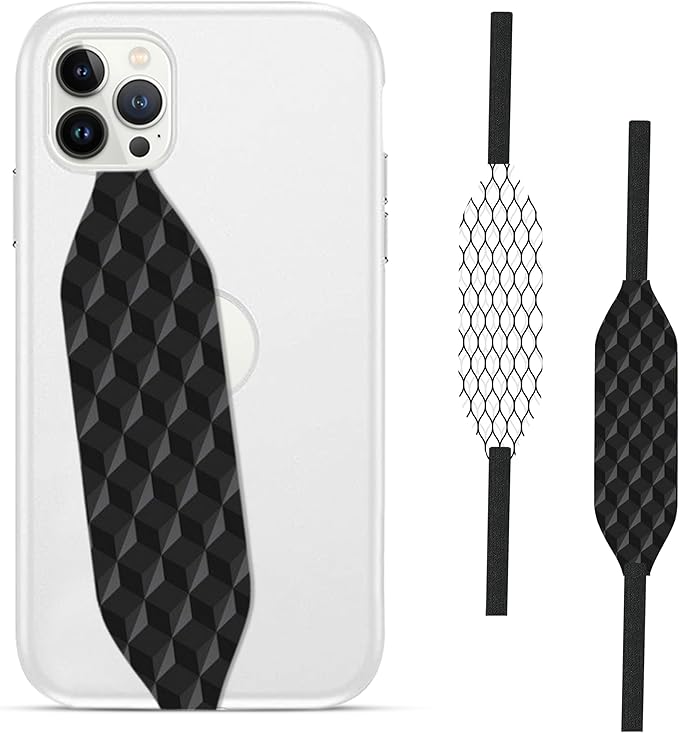 Phone Grip Strap - Reversible Finger Holder for Phone Back, Customizable Anti-Slip Design, Wireless Charging Compatible Detachable Holder for iPhone - Carbonite Weave
