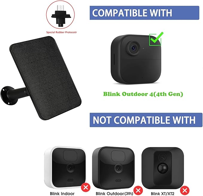 6W Solar Panel Charger for Blink Outdoor 4 (4th Gen), Solar Panel with 13.1ft Waterproof Charging Cable, Waterproof Rubber Plug, 360°Adjustable Mount and Micro USB and Type-C Port (for Blink 4-2PC)