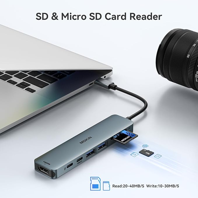 USB C Hub HDMI Adapter for MacBook Pro/Air, MOKiN 7 in 1 USB C Dongle with HDMI, SD/TF Card Reader, USB C Data Port,100W PD, and 2 USB 3.0 Compatible for MacBook Pro/Air, Dell XPS, Lenovo Thinkpad.