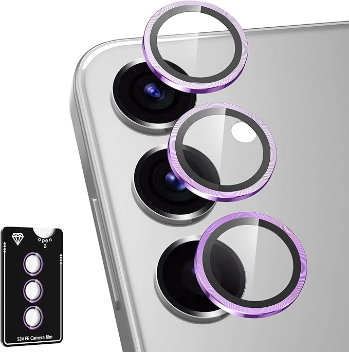 for Samsung Galaxy S24 FE Camera Lens Protector, Individual Metal Ring Tempered Glass Lens Cover, [Strong Adsorption] Scratch Resistant Ultra-Thin HD Clear Lens Cover, 1 Set-Purple