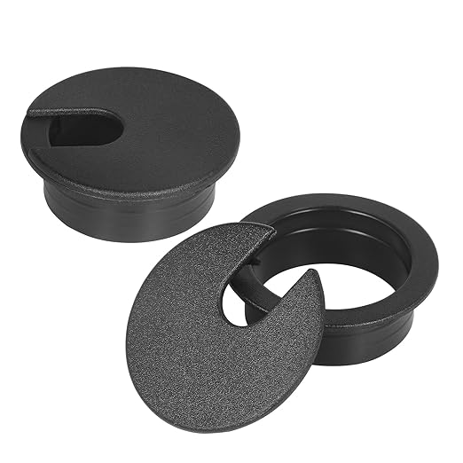 1-3/8" Black Desk Grommet, JTemgle Plastic Cable Hole Cover Computer Table Cord Wire Organizer Caps Desktop Cord Management for Home Office TV Stands Tabletops, 2 Pieces