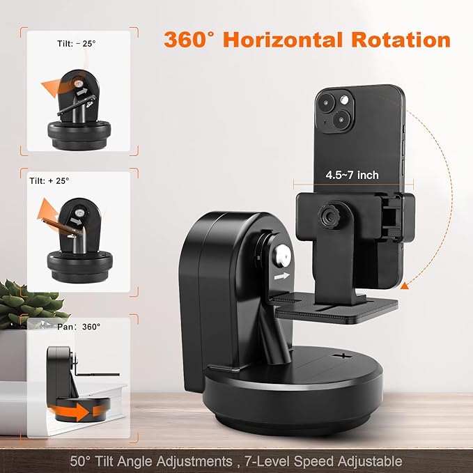 Soonpho M2 Motorized Rotating Panoramic Tripod Head, Remote Control Pan Tilt Head with Remote Control and Mobile Phone Clip for DSLR Cameras, Camcorders, Smartphones, Tripod,