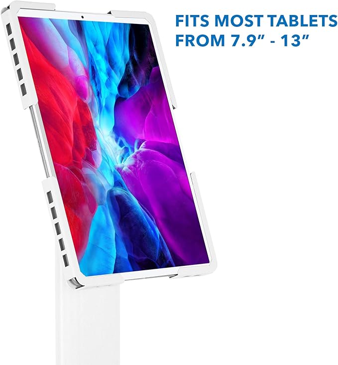 Mount-It! Universal Tablet Floor Kiosk | Theft-Deterrent Tablet Stand | Adjustable Kiosk Floor Mount for iPad, Galaxy & Surface Tablets (White)
