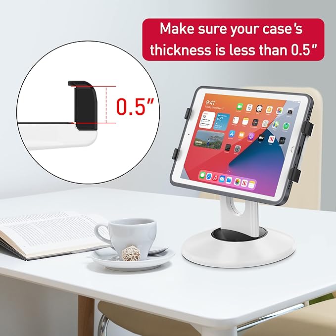AboveTEK Retail Kiosk iPad Stand, 360° Rotating Commercial POS Tablet Stand, Fits 6"-13" (Screens) iPad mini Pro-Business Swivel Tablet Holder, for Store Office Reception Kitchen Desktop (White)