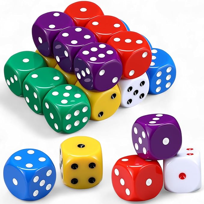 18 Pcs Casino Theme Party Dice Large Opaque Jumbo Acrylic D6 Dice for Casino, Craps, Table Games and Board Games (30 mm,Classic Color)