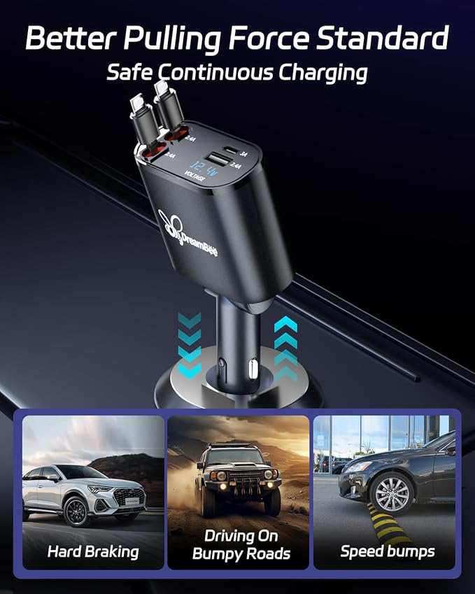 Retractable Car Charger,Super Fast USB Car iPhone Charger,Gifts for Men Women Car Truck Accessories for iPhone 15/14/13/12 Pro Max XR,iPad,Samsung,Pixel