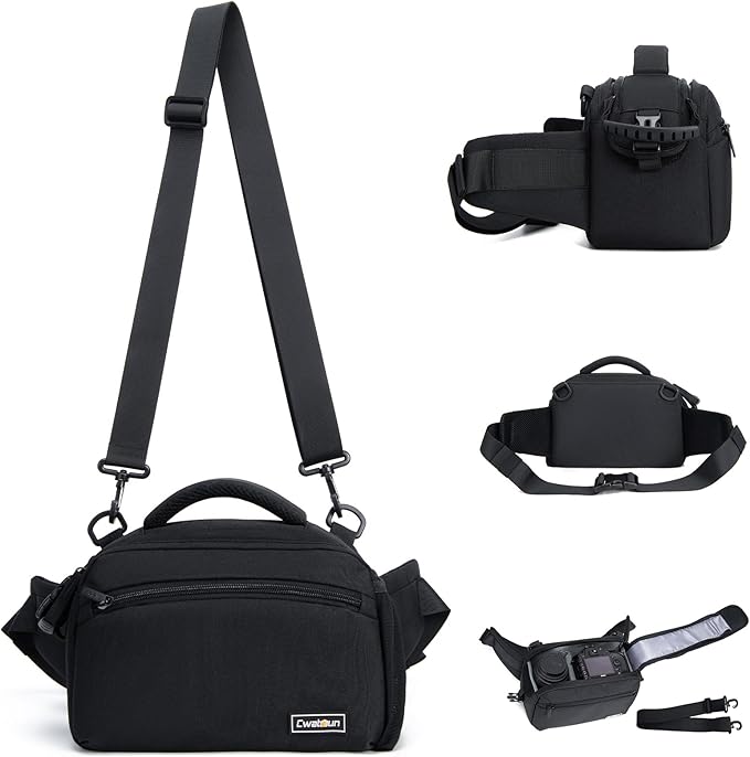 Cwatcun Waist Camera Case DSLR SLR Bag Sling Shoulder Camera Bag Water Resistant Pack for Camera Carrying Case for photographer Hiking Shooting Traveling Men Women